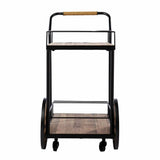 Natural and Black Iron And Reclaimed Wood Rolling Bar Cart With Wine Storage - Homeroots