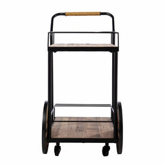 Natural and Black Iron And Reclaimed Wood Rolling Bar Cart With Wine Storage - Homeroots