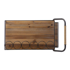 Natural and Black Iron And Reclaimed Wood Rolling Bar Cart With Wine Storage - Homeroots