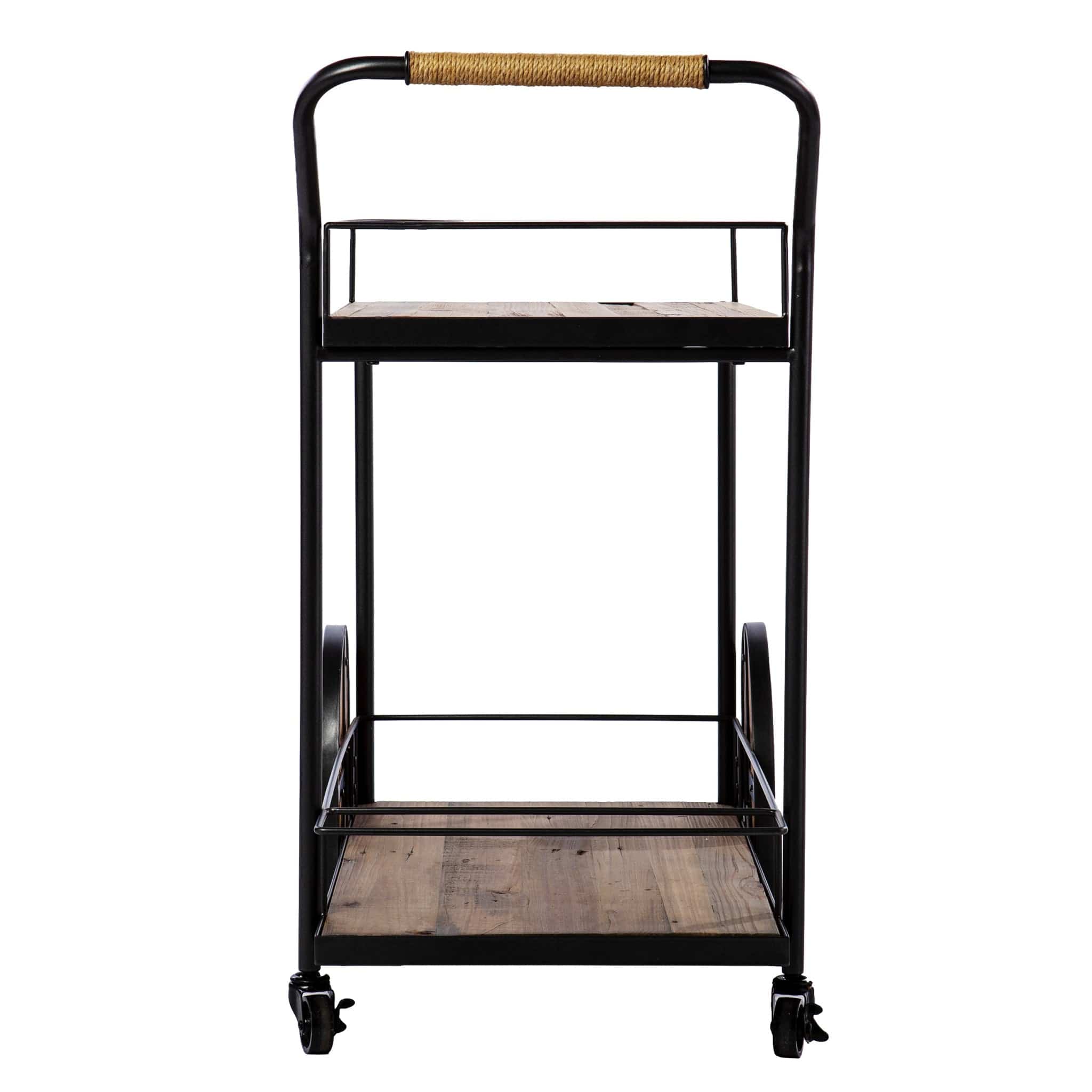Natural and Black Iron And Reclaimed Wood Rolling Bar Cart With Wine Storage - Homeroots