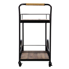 Natural and Black Iron And Reclaimed Wood Rolling Bar Cart With Wine Storage - Homeroots