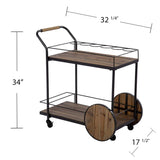 Natural and Black Iron And Reclaimed Wood Rolling Bar Cart With Wine Storage - Homeroots - Flyclothing LLC