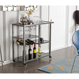 Black and Gray Glass Rolling Bar Cart With Wine Storage - Homeroots