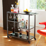 Black and Gray Glass Rolling Bar Cart With Wine Storage - Homeroots - Flyclothing LLC