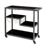 Black and Gray Glass Rolling Bar Cart With Wine Storage - Homeroots