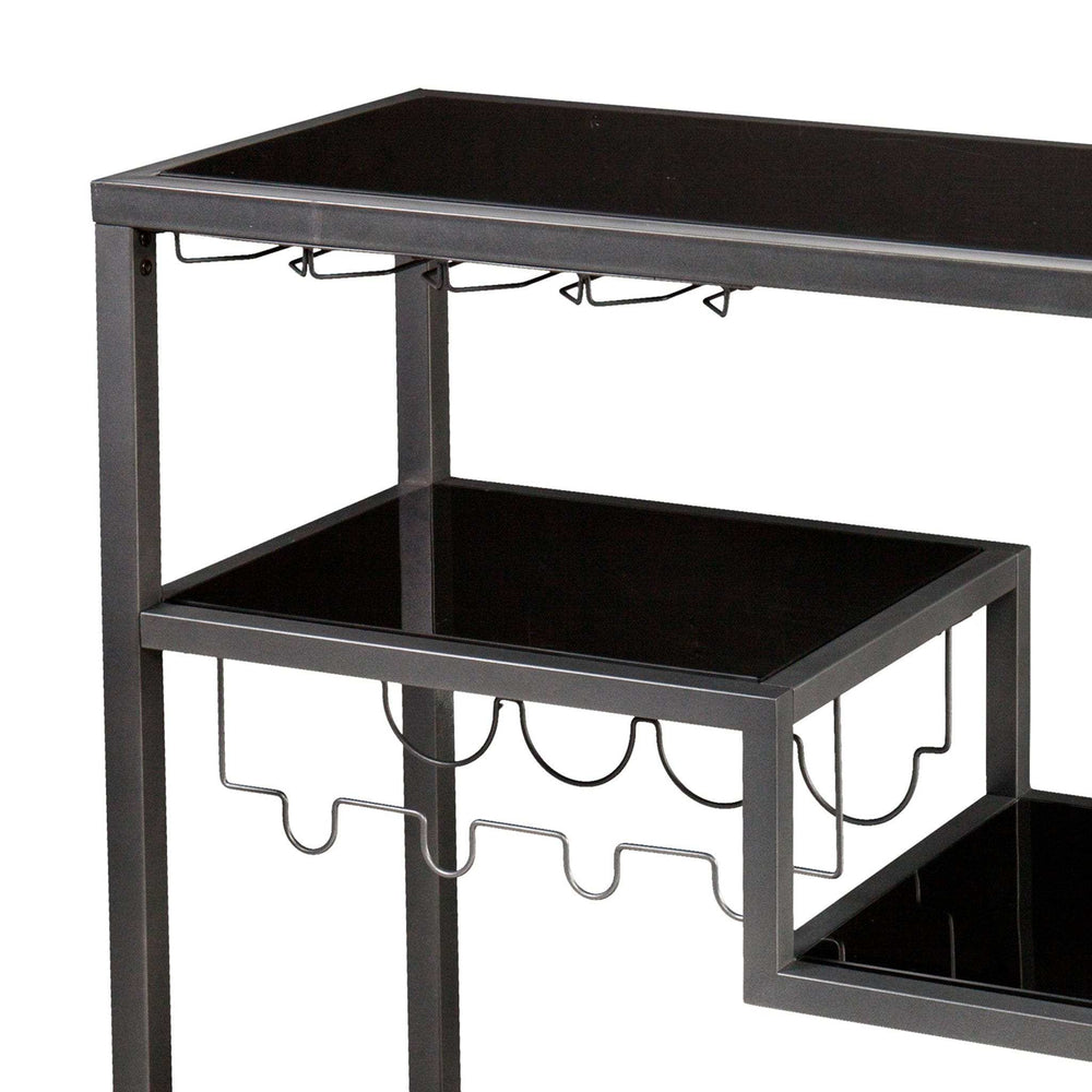 Black and Gray Glass Rolling Bar Cart With Wine Storage - Homeroots - Flyclothing LLC