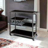 Black and Gray Glass Rolling Bar Cart With Wine Storage - Homeroots