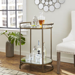 Gold and Silver Metal And Mirrored Glass Bar Cart