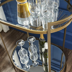 Gold and Silver Metal And Mirrored Glass Bar Cart