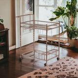 Champagne Metal And Mirrored Glass Rolling Bar Cart With Wine Storage - Homeroots - Flyclothing LLC