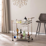 Champagne Metal And Mirrored Glass Rolling Bar Cart With Wine Storage - Homeroots - Flyclothing LLC