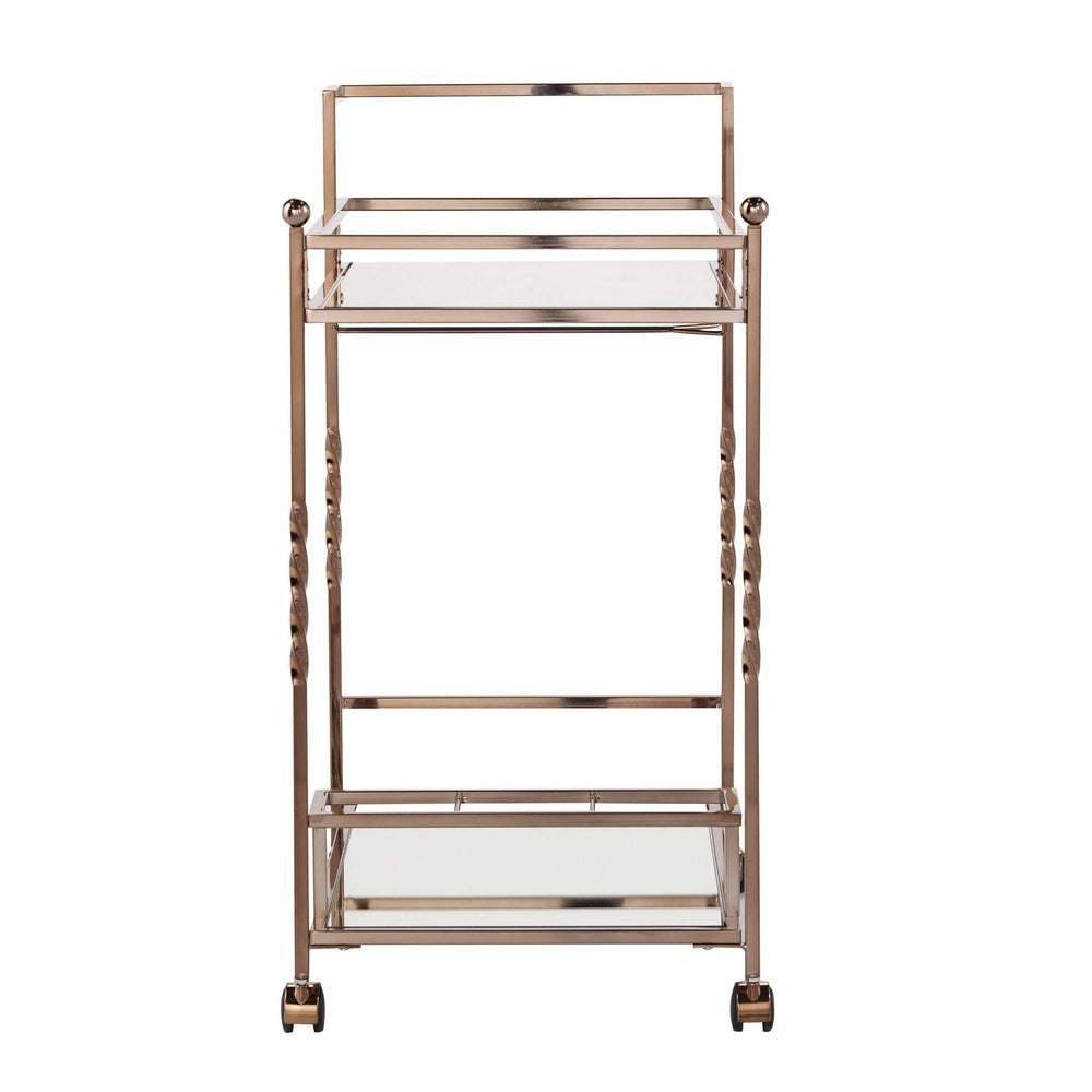 Champagne Metal And Mirrored Glass Rolling Bar Cart With Wine Storage - Homeroots - Flyclothing LLC
