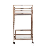 Champagne Metal And Mirrored Glass Rolling Bar Cart With Wine Storage - Homeroots - Flyclothing LLC
