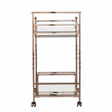 Champagne Metal And Mirrored Glass Rolling Bar Cart With Wine Storage - Homeroots - Flyclothing LLC