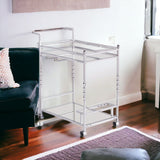 Silver Metal And Mirrored Glass Rolling Bar Cart With Wine Storage - Homeroots