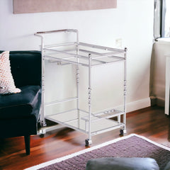 Silver Metal And Mirrored Glass Rolling Bar Cart With Wine Storage - Homeroots
