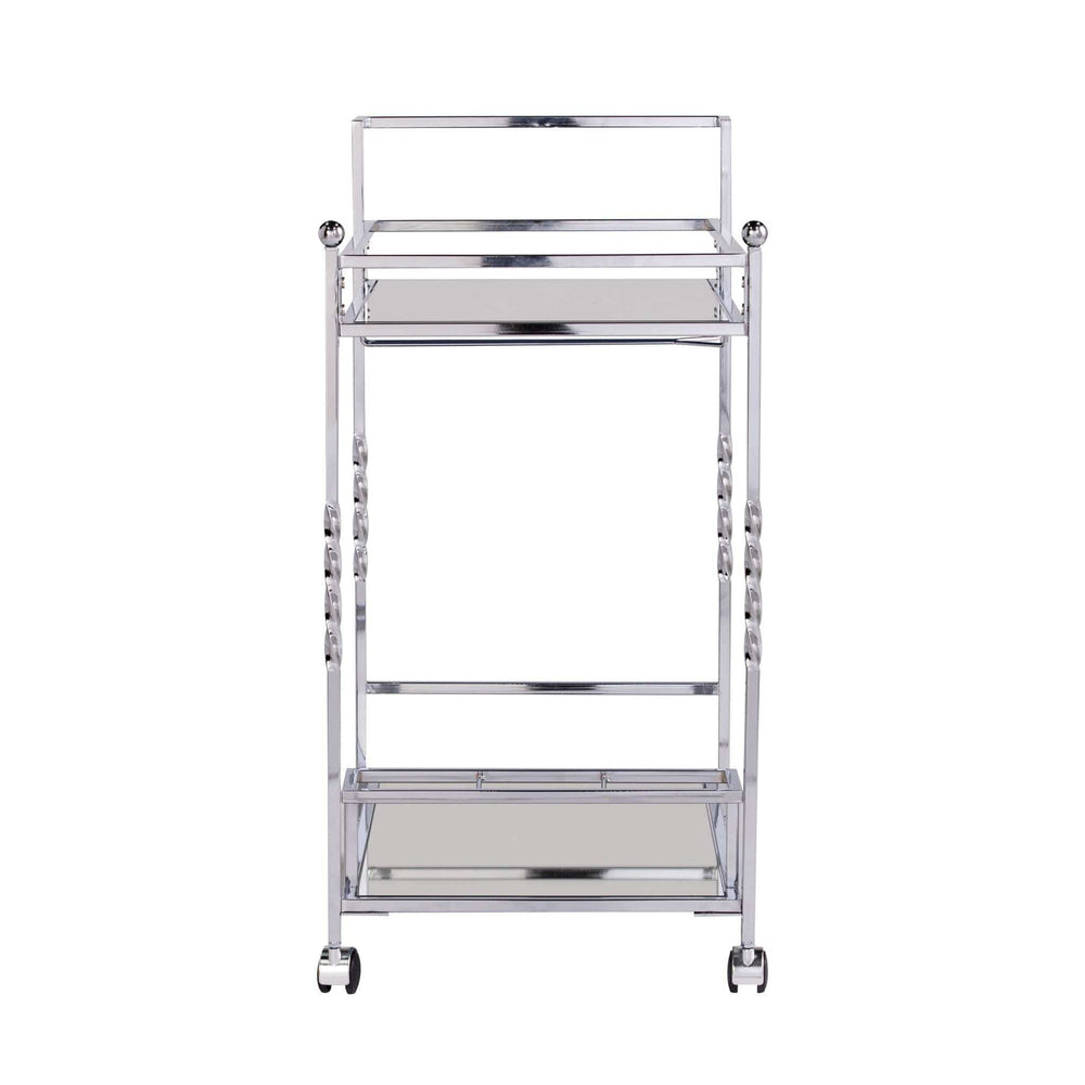 Silver Metal And Mirrored Glass Rolling Bar Cart With Wine Storage - Homeroots - Flyclothing LLC