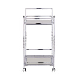 Silver Metal And Mirrored Glass Rolling Bar Cart With Wine Storage - Homeroots