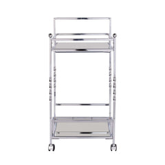 Silver Metal And Mirrored Glass Rolling Bar Cart With Wine Storage - Homeroots