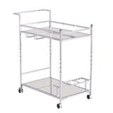 Silver Metal And Mirrored Glass Rolling Bar Cart With Wine Storage - Homeroots