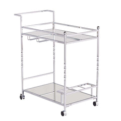 Silver Metal And Mirrored Glass Rolling Bar Cart With Wine Storage - Homeroots