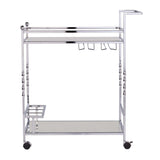 Silver Metal And Mirrored Glass Rolling Bar Cart With Wine Storage - Homeroots
