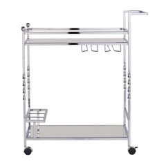 Silver Metal And Mirrored Glass Rolling Bar Cart With Wine Storage - Homeroots