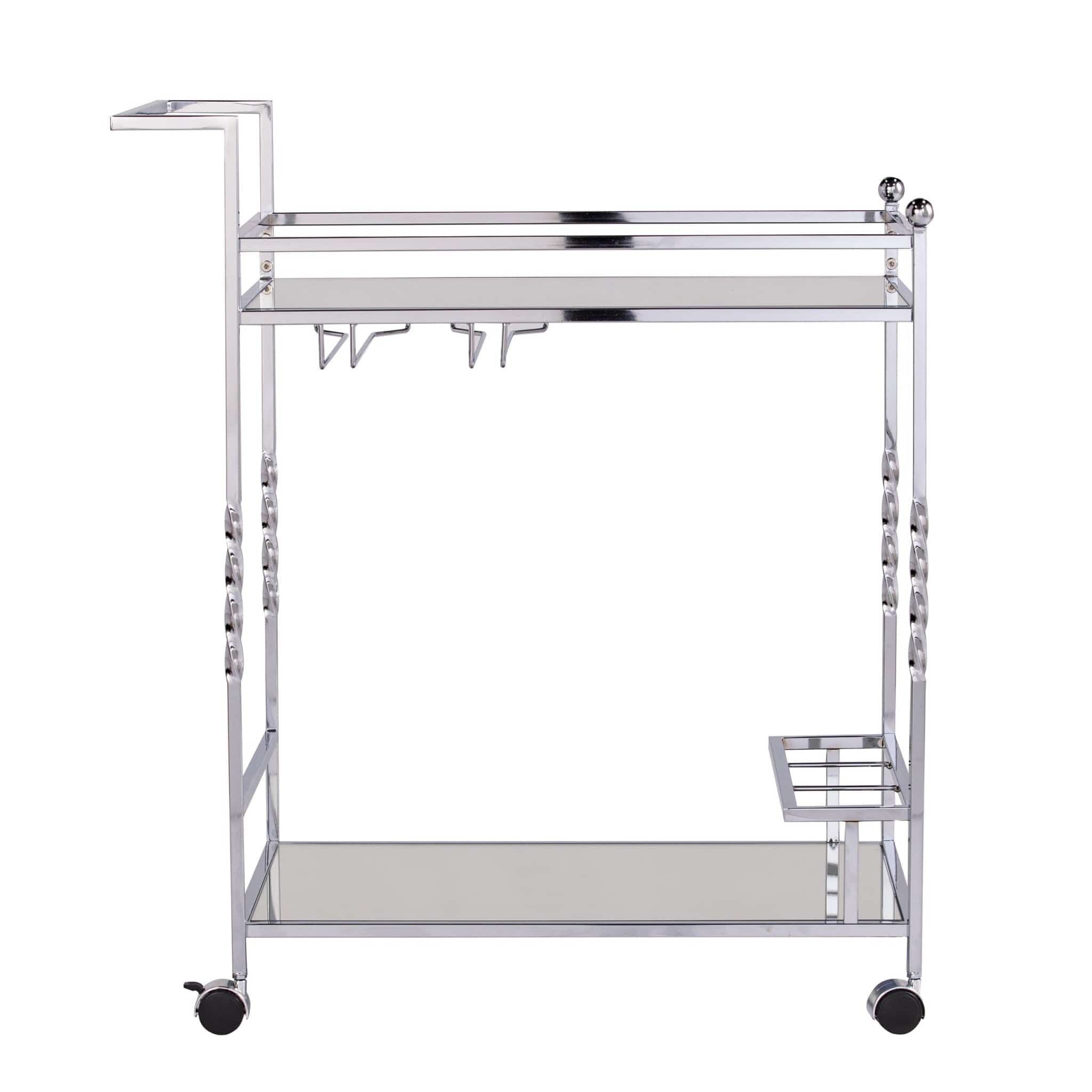 Silver Metal And Mirrored Glass Rolling Bar Cart With Wine Storage - Homeroots