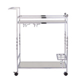 Silver Metal And Mirrored Glass Rolling Bar Cart With Wine Storage - Homeroots - Flyclothing LLC