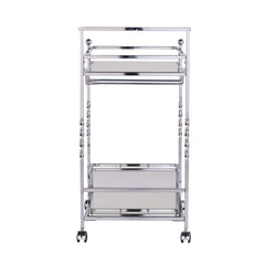 Silver Metal And Mirrored Glass Rolling Bar Cart With Wine Storage - Homeroots