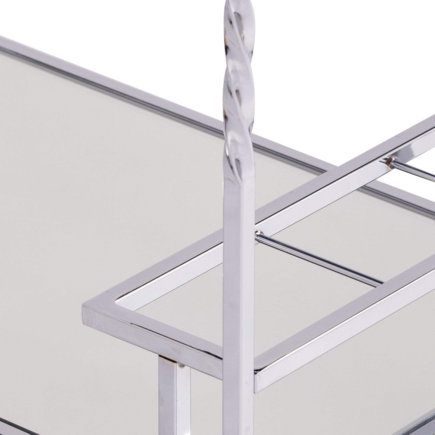 Silver Metal And Mirrored Glass Rolling Bar Cart With Wine Storage - Homeroots - Flyclothing LLC