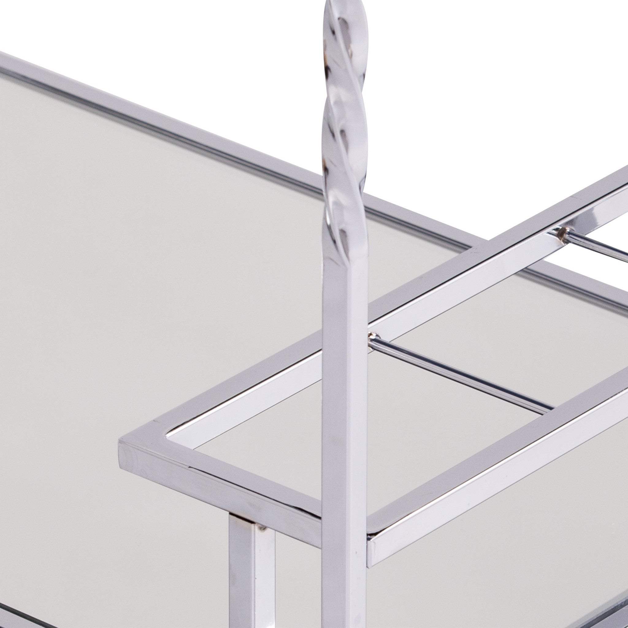 Silver Metal And Mirrored Glass Rolling Bar Cart With Wine Storage - Homeroots - Flyclothing LLC