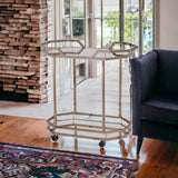 Champagne Iron And Mirrored Glass Rolling Bar Cart - Homeroots - Flyclothing LLC