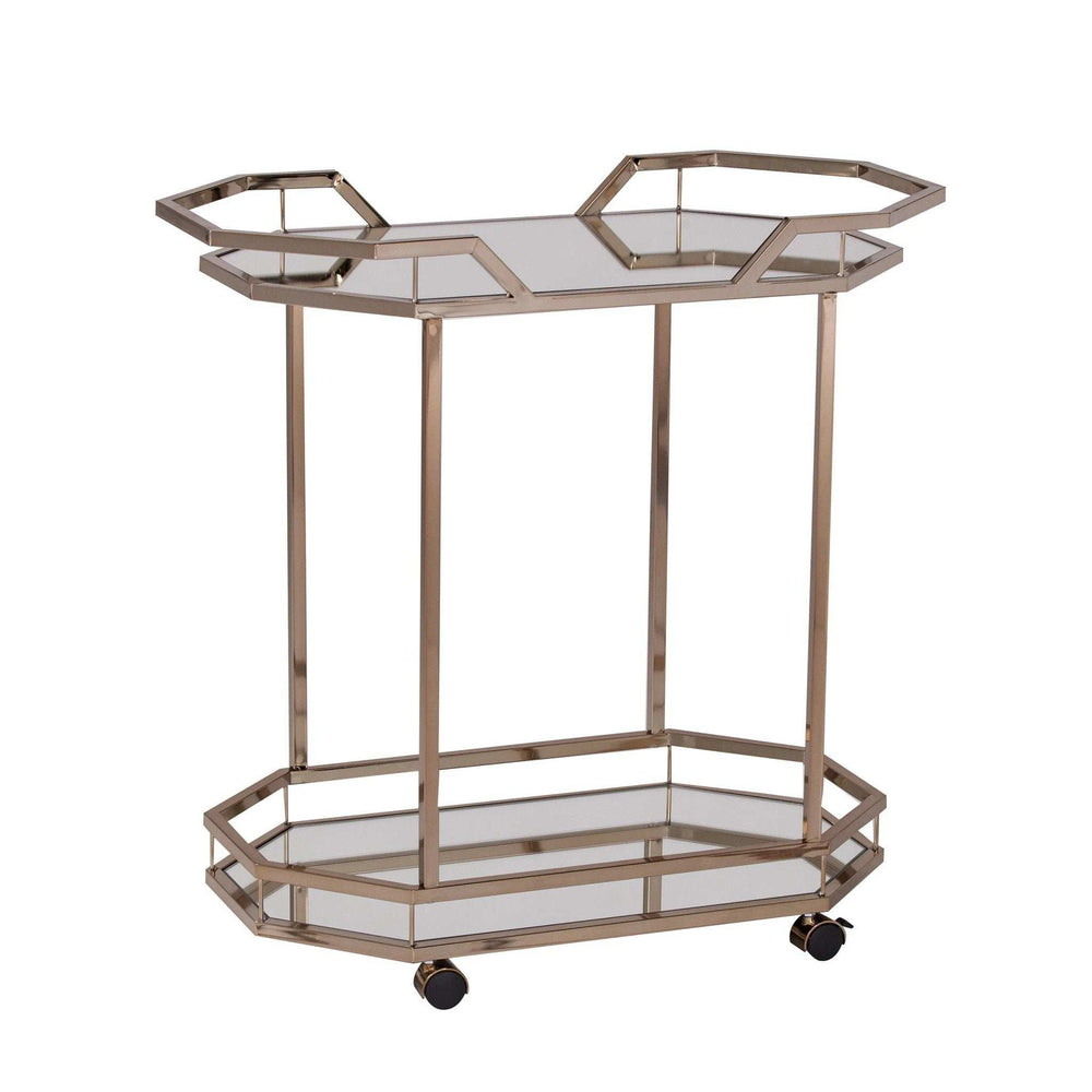 Champagne Iron And Mirrored Glass Rolling Bar Cart - Homeroots - Flyclothing LLC