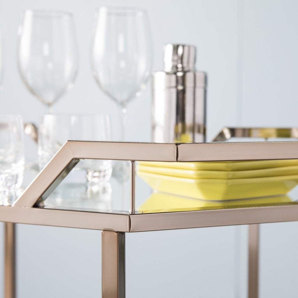 Champagne Iron And Mirrored Glass Rolling Bar Cart - Homeroots - Flyclothing LLC