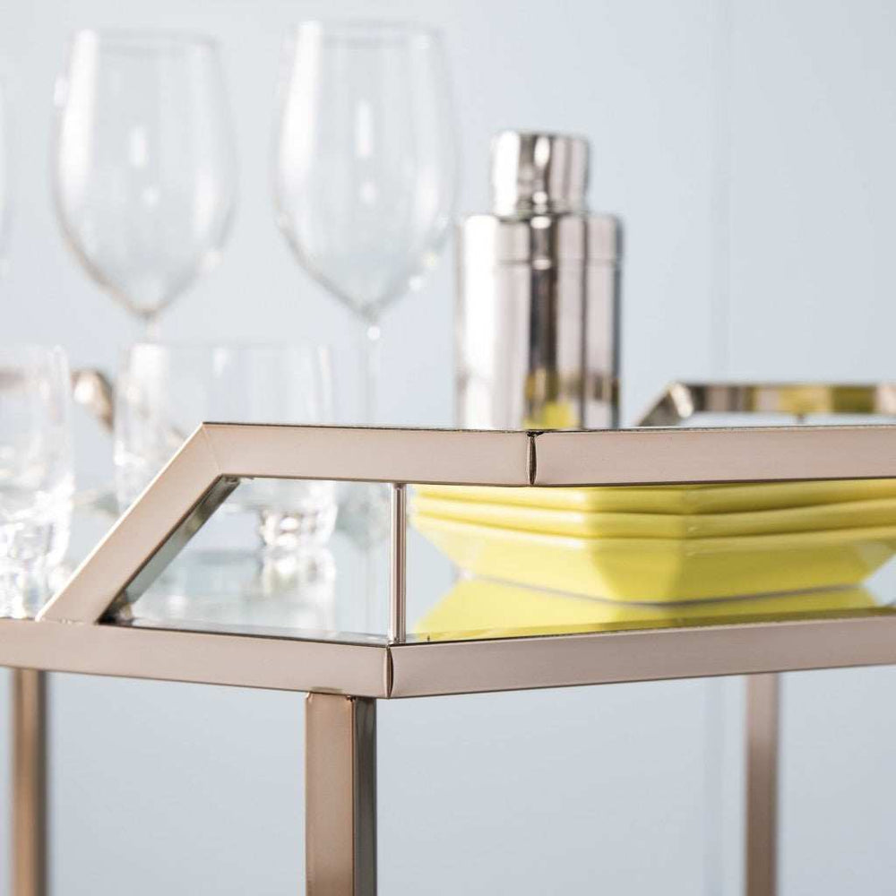 Champagne Iron And Mirrored Glass Rolling Bar Cart - Homeroots - Flyclothing LLC
