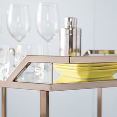 Champagne Iron And Mirrored Glass Rolling Bar Cart