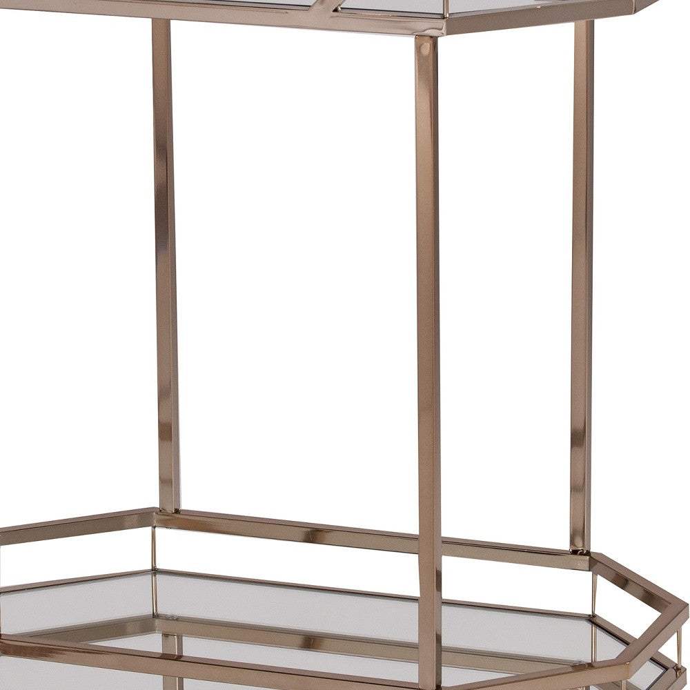 Champagne Iron And Mirrored Glass Rolling Bar Cart - Homeroots - Flyclothing LLC