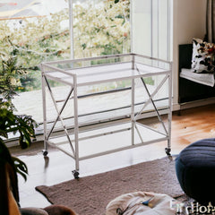Silver Metal And Mirrored Glass Bar Cart - Homeroots