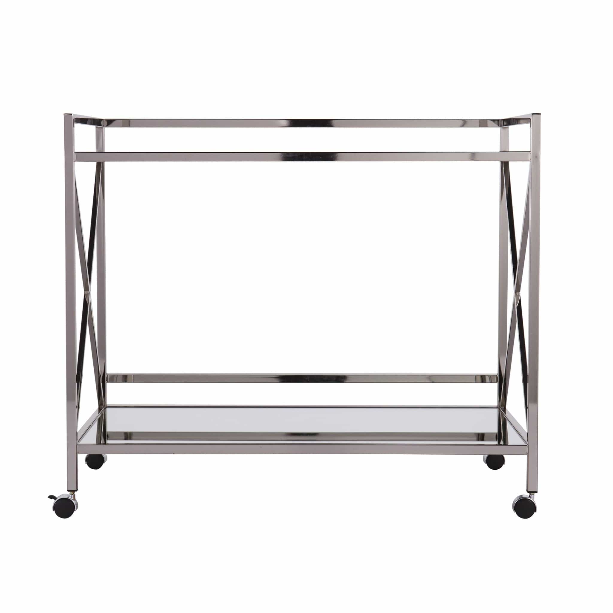 Silver Metal And Mirrored Glass Bar Cart - Homeroots