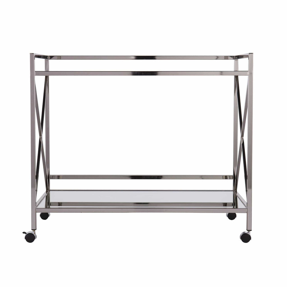 Silver Metal And Mirrored Glass Bar Cart - Homeroots - Flyclothing LLC