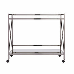 Silver Metal And Mirrored Glass Bar Cart - Homeroots
