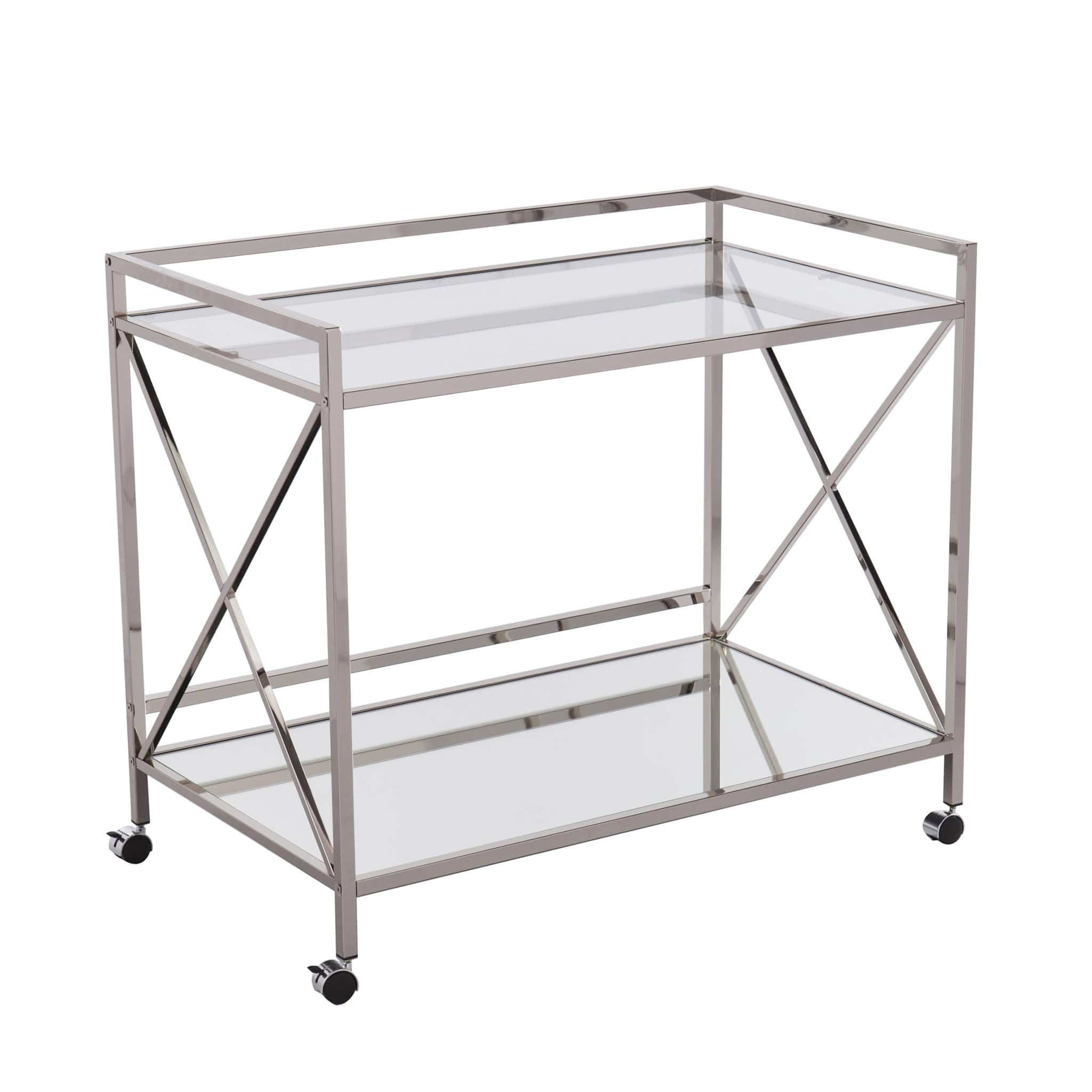 Silver Metal And Mirrored Glass Bar Cart - Homeroots
