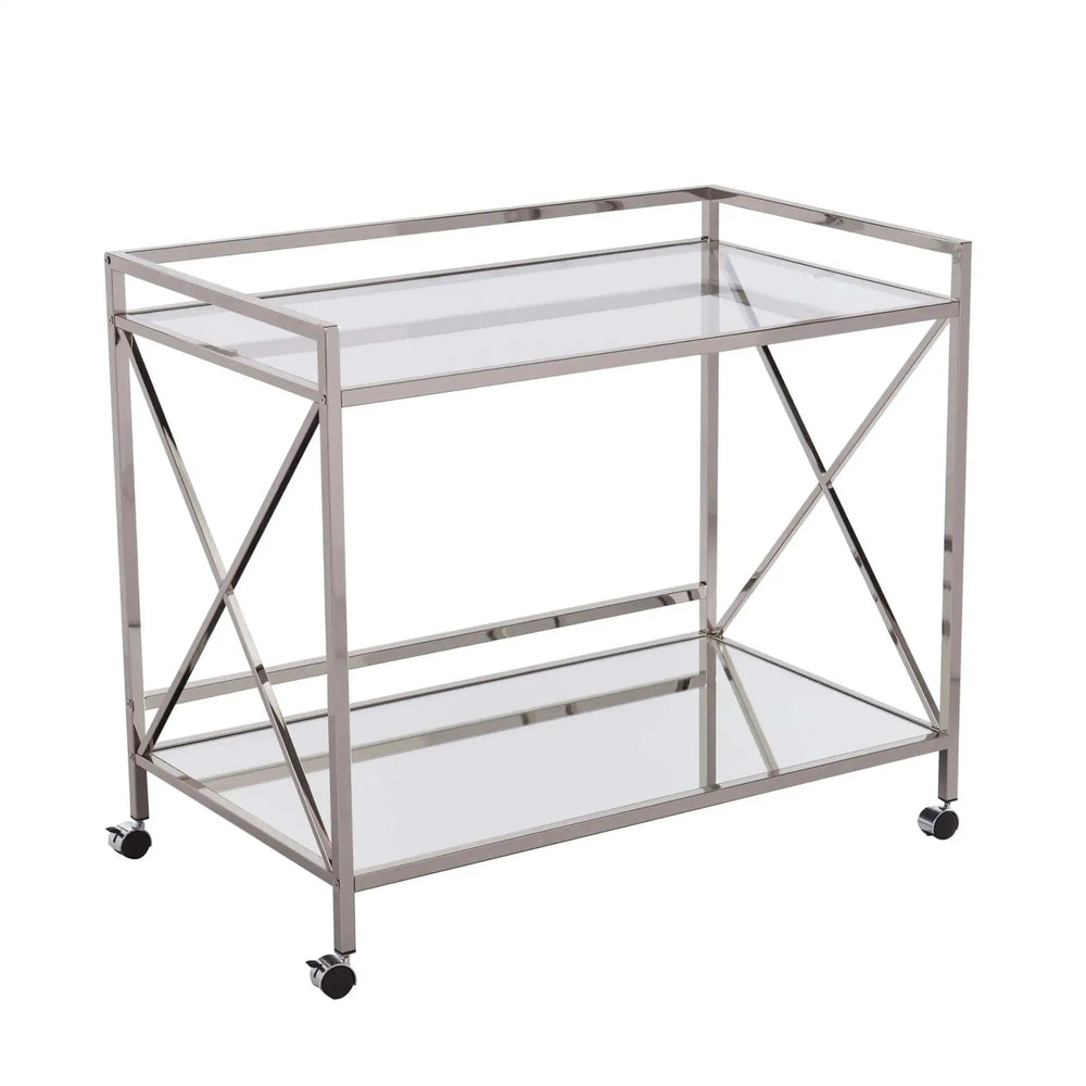 Silver Metal And Mirrored Glass Bar Cart - Homeroots
