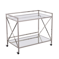 Silver Metal And Mirrored Glass Bar Cart - Homeroots