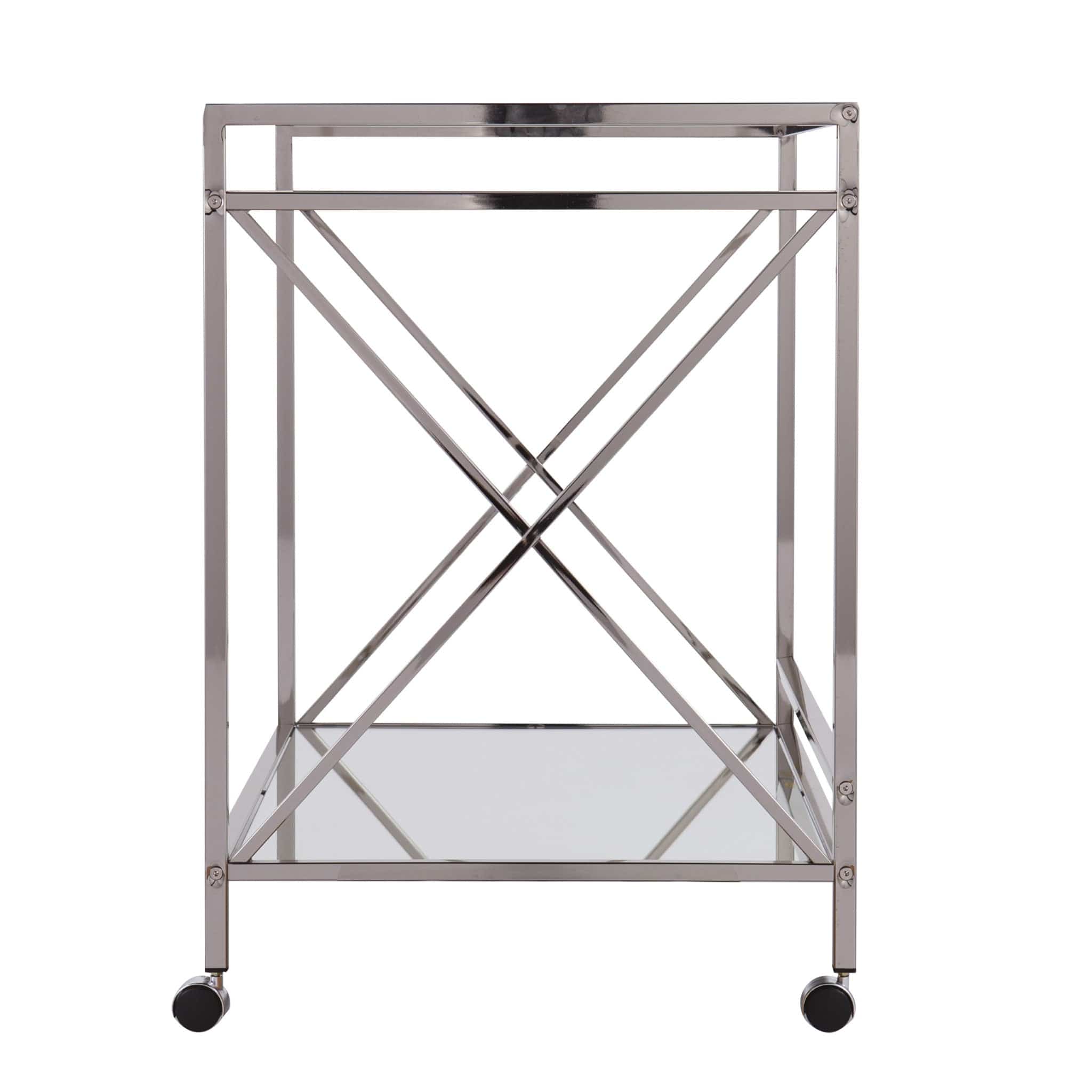 Silver Metal And Mirrored Glass Bar Cart - Homeroots