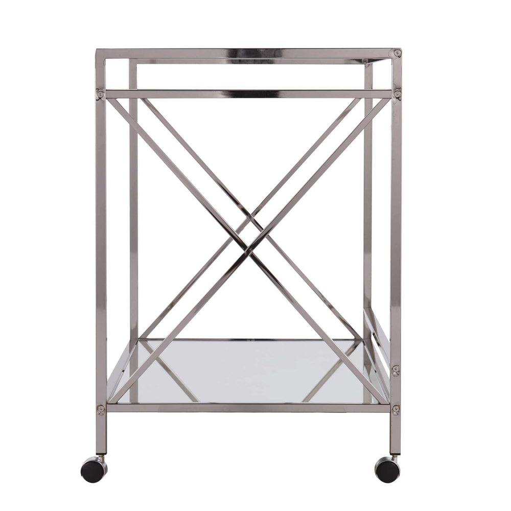 Silver Metal And Mirrored Glass Bar Cart - Homeroots - Flyclothing LLC