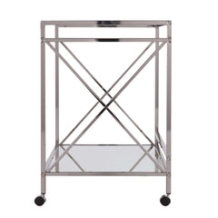 Silver Metal And Mirrored Glass Bar Cart - Homeroots