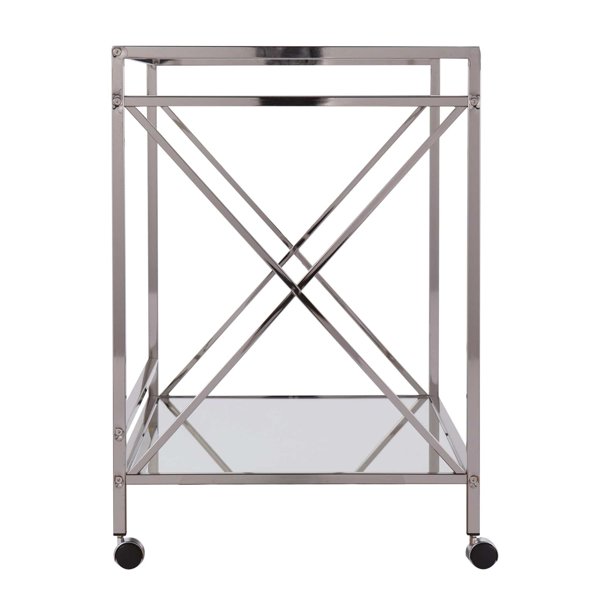 Silver Metal And Mirrored Glass Bar Cart - Homeroots