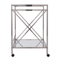 Silver Metal And Mirrored Glass Bar Cart - Homeroots
